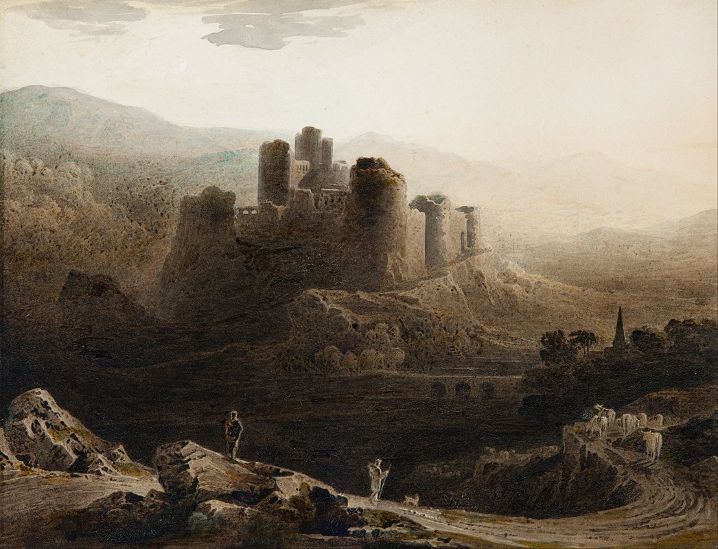 月光-切普斯托城堡`Moonlight – Chepstow Castle (1815) by John Martin