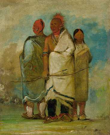 三个狐狸印第安人`Three Fox Indians (1837~1839) by George Catlin