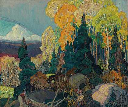 秋坡`Autumn Hillside (1920) by Franklin Carmichael