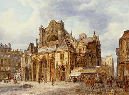 圣日耳曼教堂-辅助误差`Léglise de Saint~Germain~lAuxerrois (1840) by Auguste Wynantz