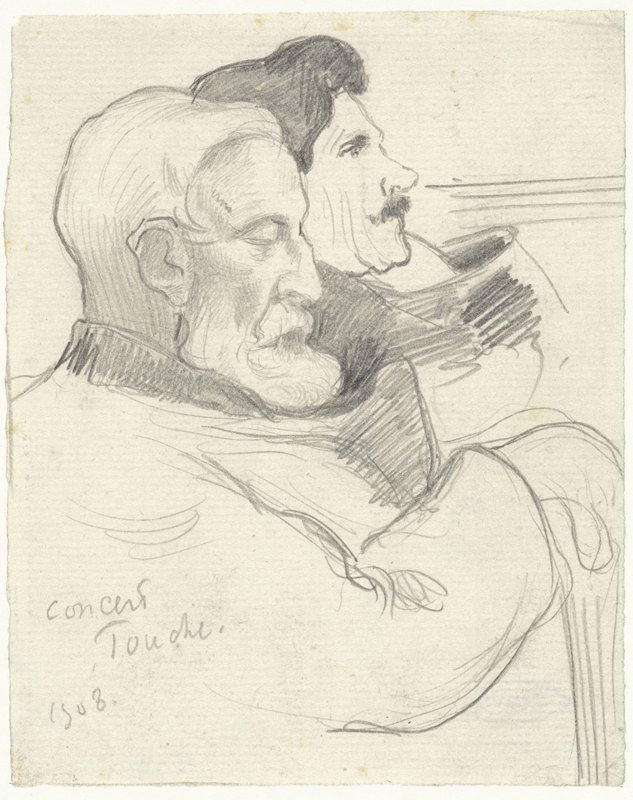 巴黎Touche音乐厅的两位音乐会观众`Twee concertbezoekers in de muziekzaal Touche, te Parijs (1908) by Richard Nicolaüs Roland Holst
