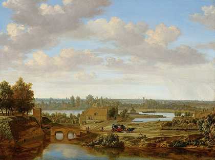 阿纳姆附近莱茵门全景`Panorama near Arnhem with the Rhine Gate (1649) by Joris van der Haagen