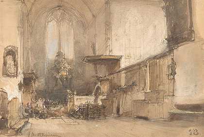 奥斯图仁教堂的屋内`Interieur van de kerk te Oosthuizen (1827 ~ 1891) by Johannes Bosboom