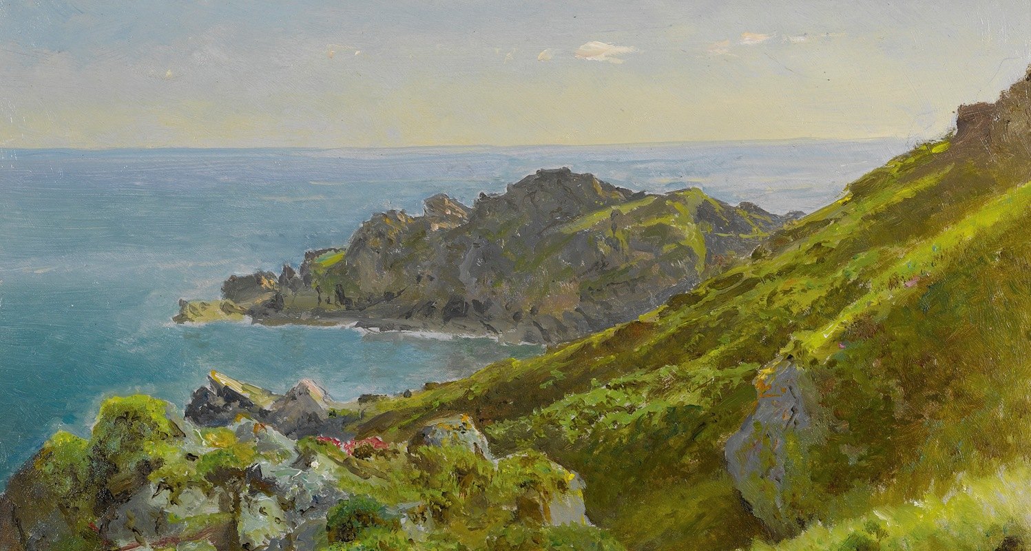 草坡海岸线`Coastline With Grassy Slope by William Trost Richards