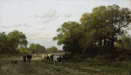 德伦特的风景`Landschap in Drenthe (1882) by Julius Jacobus van de Sande Bakhuyzen