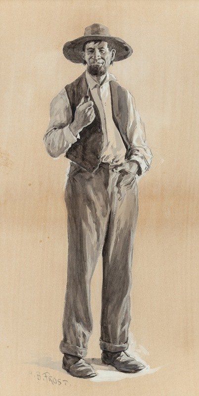 拿着烟斗的男人`Man Standing with Pipe by Arthur Burdett Frost