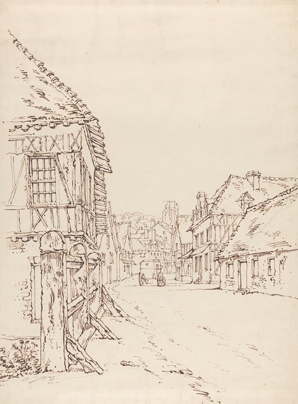 法国小镇的街道景观`View of a Street in a French Town (ca. 1831) by William Henry Hunt