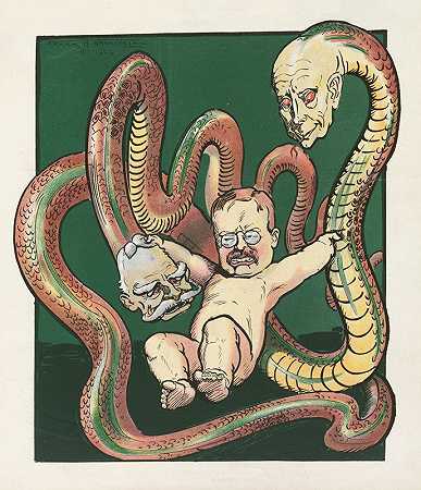 婴儿大力士和标准石油蛇`The infant Hercules and the Standard Oil serpents (1906) by Frank Arthur Nankivell