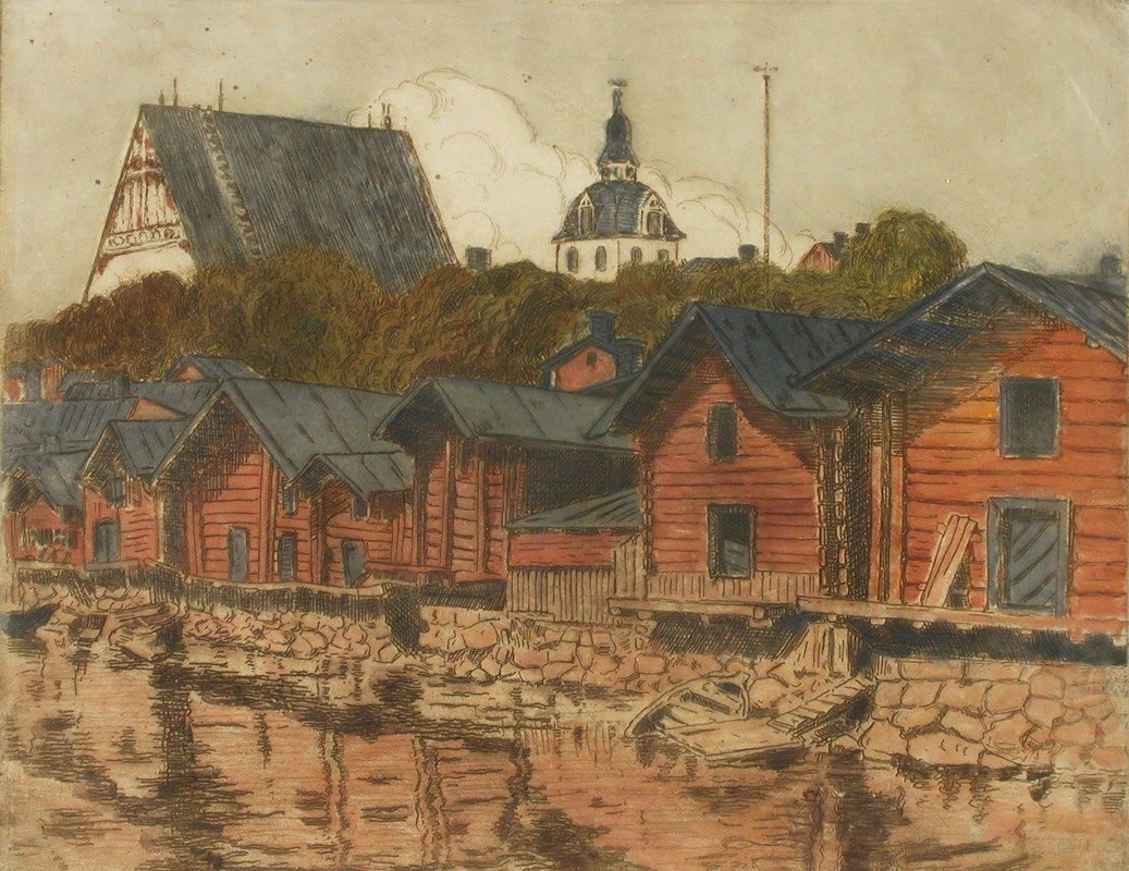 波沃海滩谷仓`Porvoon ranta~aittoja (1902) by Alfred William Finch