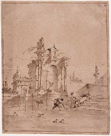 建筑随想曲`Architectural Capriccio (circa 1770~1780) by Francesco Guardi