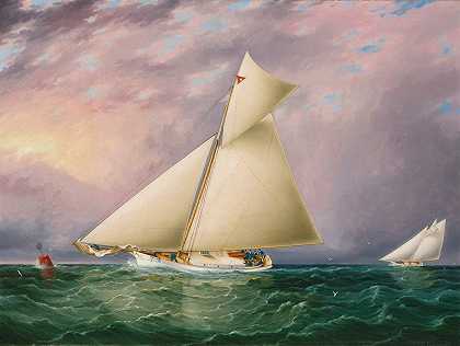 纽约港的游艇比赛`Yacht Race In New York Harbor (circa 1885) by James Edward Buttersworth
