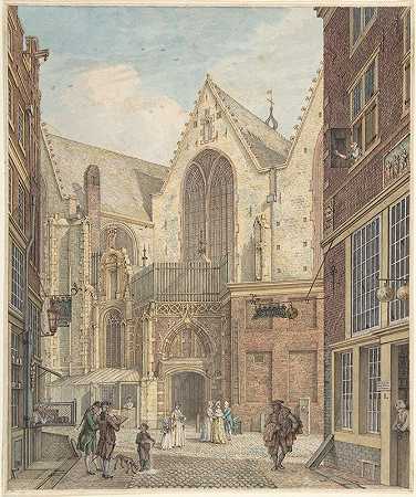 阿姆斯特丹老教堂景观`View of the Old Church of Amsterdam by Hermanus Petrus Schouten