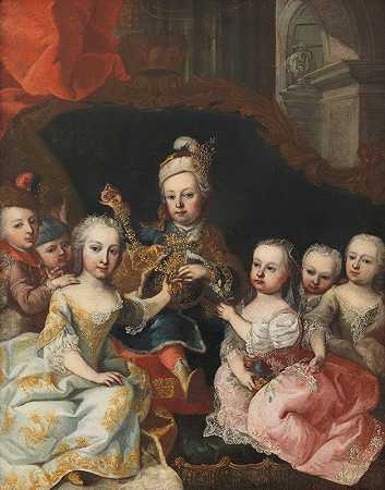 约瑟夫二世。作为有六个兄弟姐妹的王储`Joseph II. als Kronprinz mit sechs Geschwistern (around 1750) by Martin van Meytens