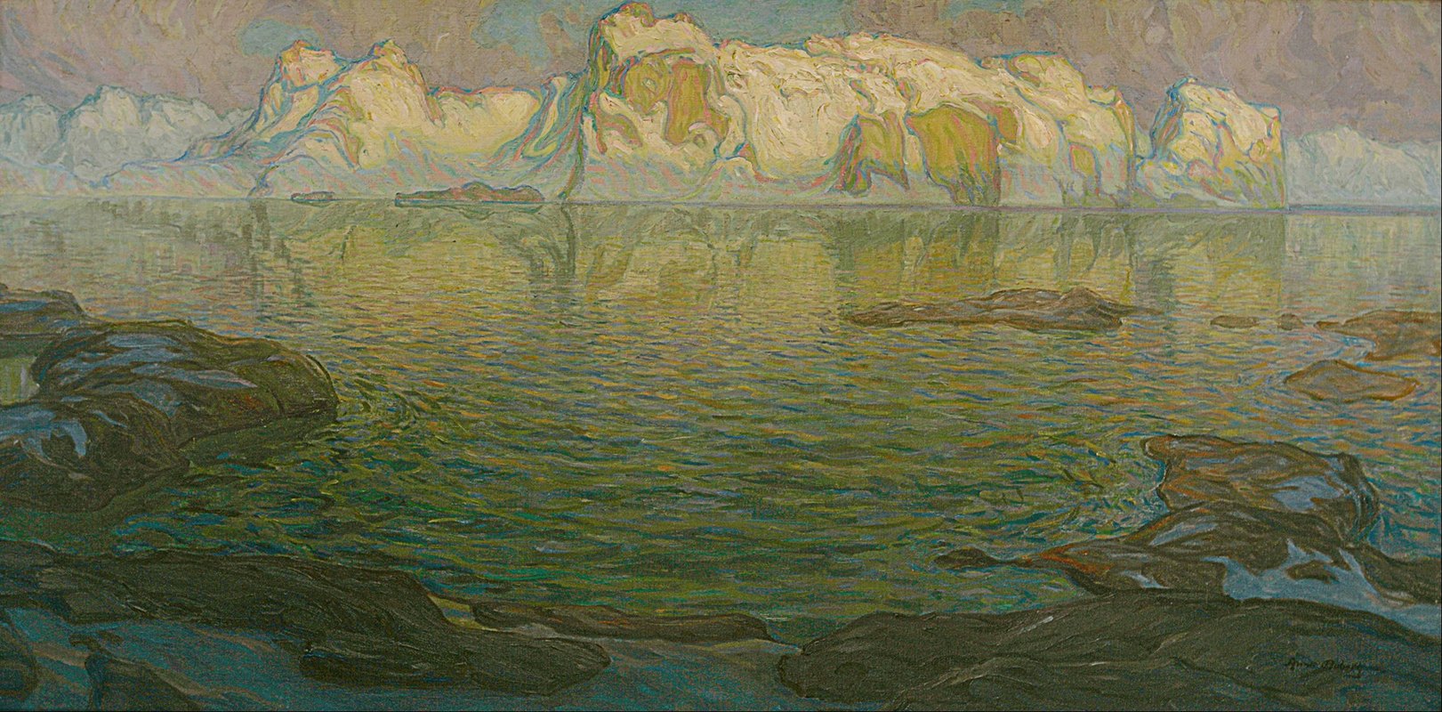 《寂静的夜晚》洛弗顿的一幕`Silent evening – Scene from Lofoten (between 1910 and 1914) by Anna Boberg