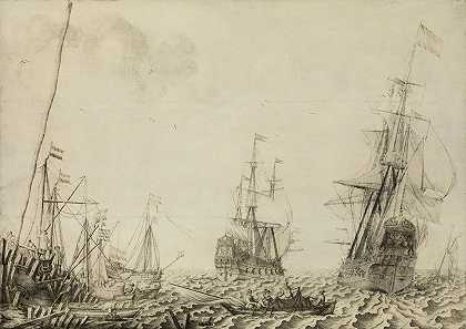 港口附近的船只`Ships near a Harbor (1649) by Experiens Sillemans