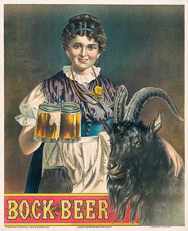 博克啤酒，原汁原味的巴伐利亚啤酒女孩&amp博克`Bock Beer, original Bavarian beer girl & bock (1885) by Henry Jerome Schile