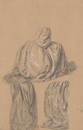 关于这幅画的服装褶皱的三项研究西格斯蒙德·奥古斯都的成长`Three studies of dress drapery for the painting The Upbringing of Sigismund Augustus (1861) by Józef Simmler