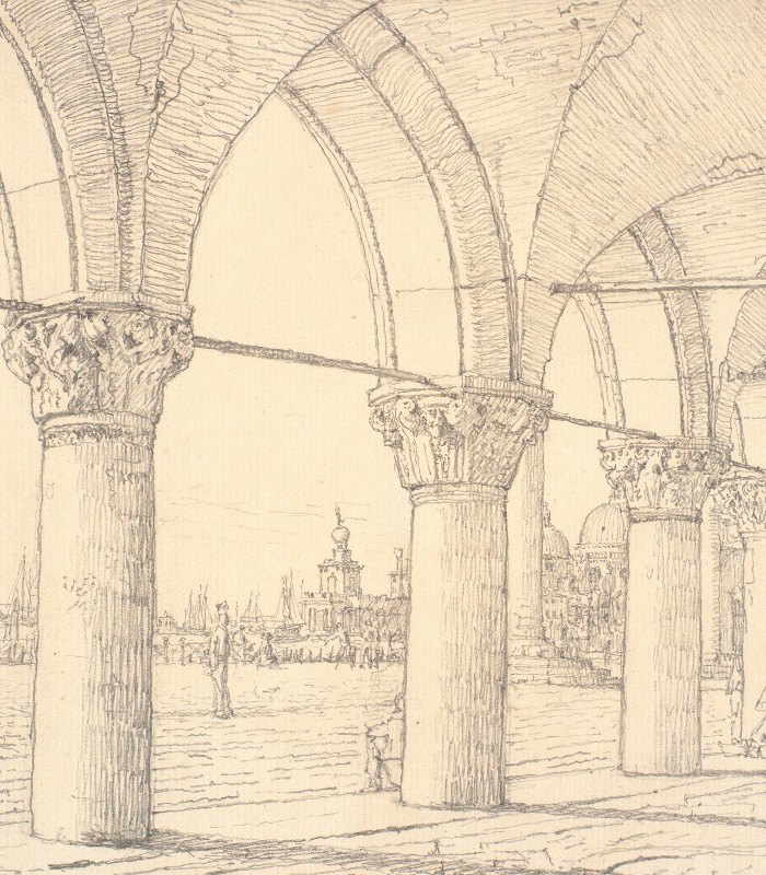 很多殖民地都在威尼斯的多格宫下面`Parti af kolonaden under Dogepaladset i Venedig (1838) by Christen Købke