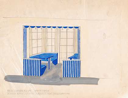 伊利诺伊州芝加哥密歇根大道333号酒馆俱乐部的设计。]【带凸窗的主餐厅透景观】`Designs for the Tavern Club, 333 Michigan Avenue, Chicago, Illinois.] [Perspective for main dining room with bay window (1928) by Winold Reiss