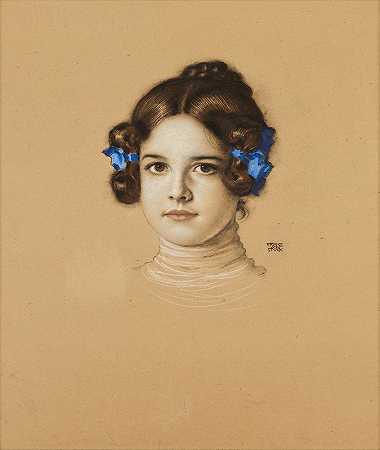 玛丽·斯塔克，这位艺术家的女儿`Mary Stuck, die Tochter des Künstlers by Franz von Stuck