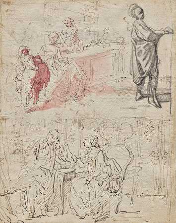 剧场场景（recto）`Theatre Scene (recto) (c. 1765~75) by Gabriel Jacques de Saint-Aubin