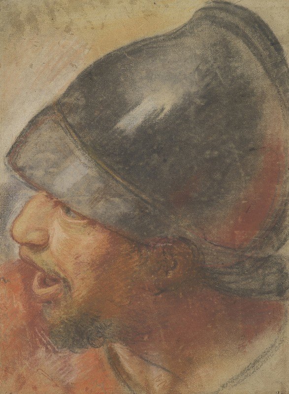 马其顿士兵的首领`Head of a Macedonian Soldier (c. 1668) by Atelier Assistant of Charles Le Brun