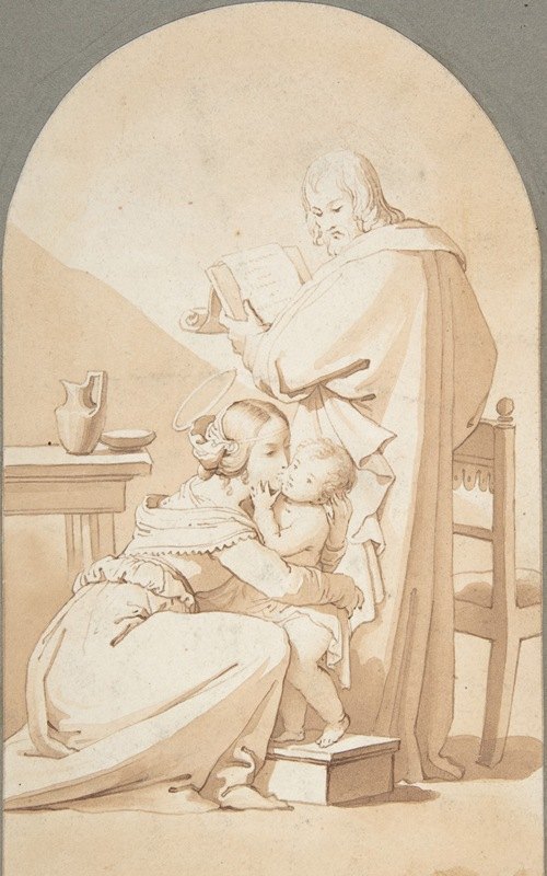 室内的神圣家庭`The Holy Family in an Interior (early 19th century) by E. La Touche