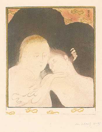 女人珍惜年轻男人`Vrouw koestert jongeman (1893) by Maurice Denis