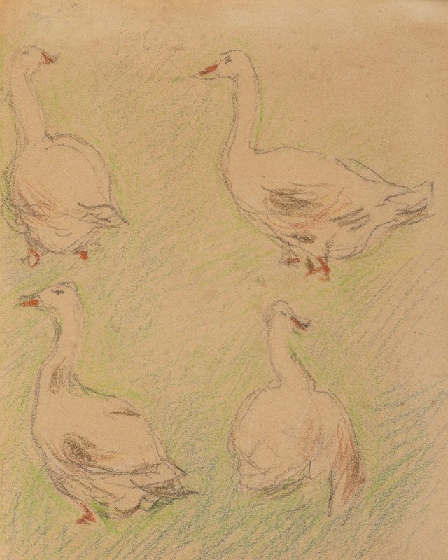 四只鹅的研究`Etude de quatre oies by Alfred Sisley