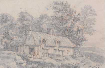 赫里福德郡的小屋`Cottage in Herefordshire (before 1820) by David Cox