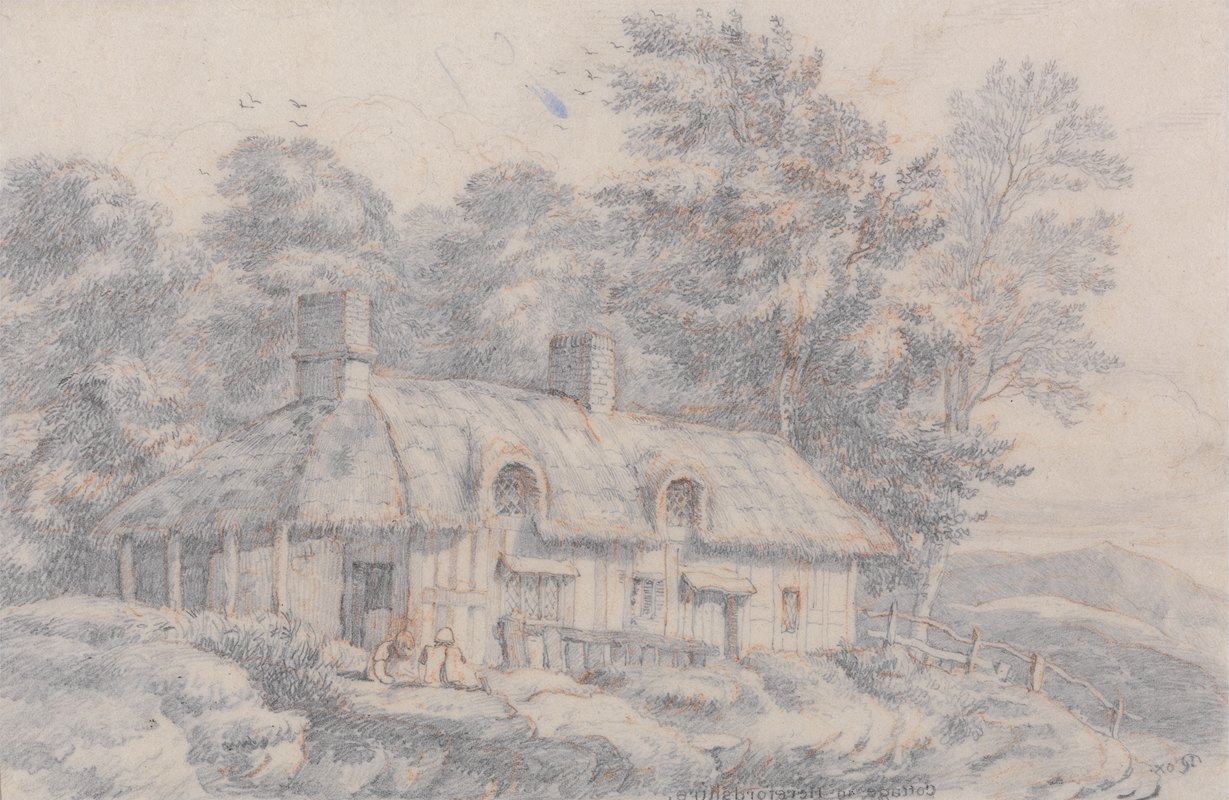 赫里福德郡的小屋`Cottage in Herefordshire (before 1820) by David Cox