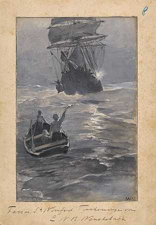 男孩们从一艘正在下沉的划艇上向一艘船发出信号`Jongens seinen naar een schip vanaf een zinkende roeiboot (in or before 1894) by Willem Wenckebach