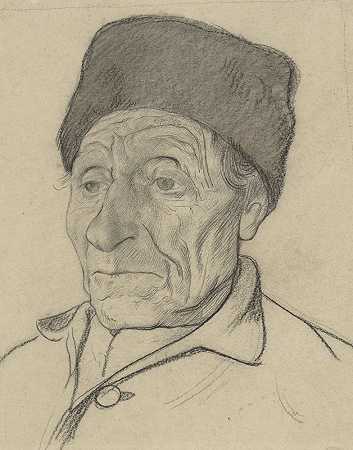 一个戴着帽子的老人的头`Kop van een oude man met een muts (1878 ~ 1938) by Richard Nicolaüs Roland Holst