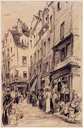 莫夫塔德街`La rue Mouffetard (1909) by Camille Bourget
