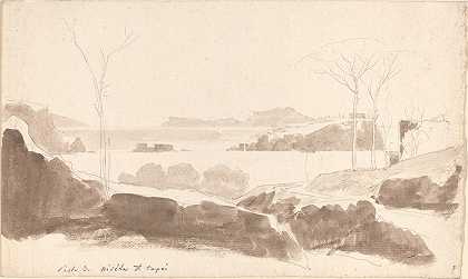 尼西达岛和卡普里岛景观`View of the Islands of Nisida and Capri (probably 1819) by Friedrich Salathé