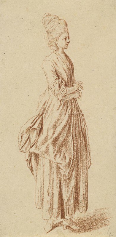 一位穿着日礼服的站立女士`A Standing Lady in a Day Dress (1775~1780) by Daniel Nikolaus Chodowiecki