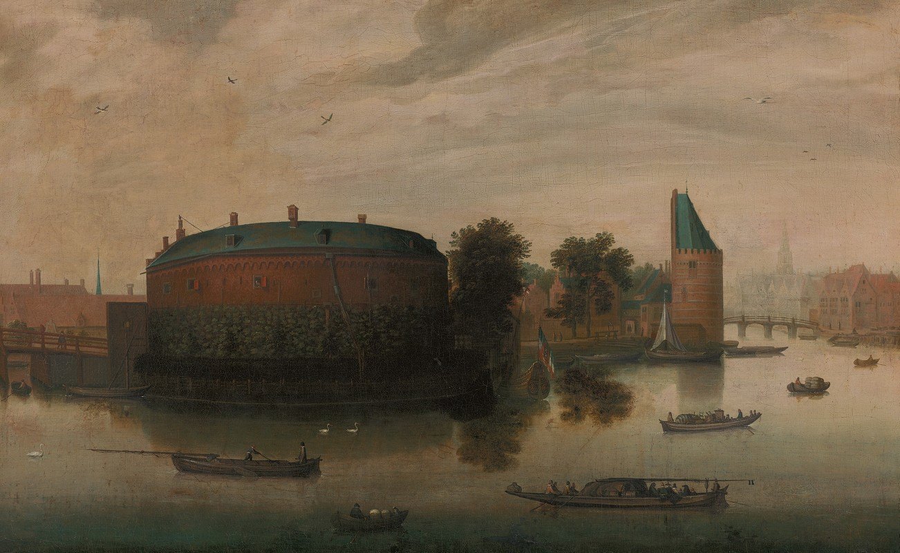 带朗迪尔的宾宁阿姆斯特尔景观`Gezicht op de Binnen~Amstel met het Rondeel (1615~1640) by Hendrik Cornelisz. Vroom