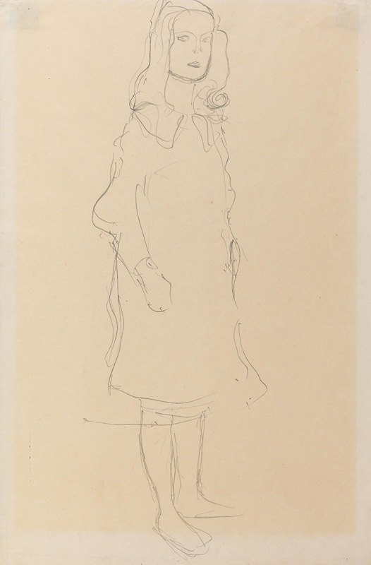 Mäda Primavesi穿着外套站着`Mäda Primavesi, with coat, standing (1912~1913) by Gustav Klimt