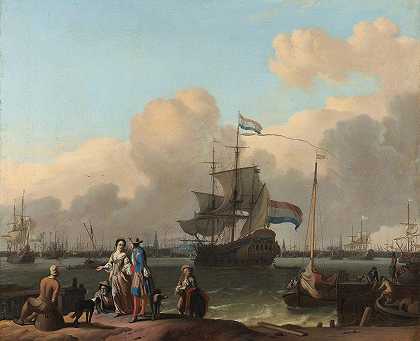 阿姆斯特丹的Y号护卫舰德普洛格`The Y at Amsterdam, with the Frigate De Ploeg (1680 ~ 1708) by Ludolf Bakhuysen