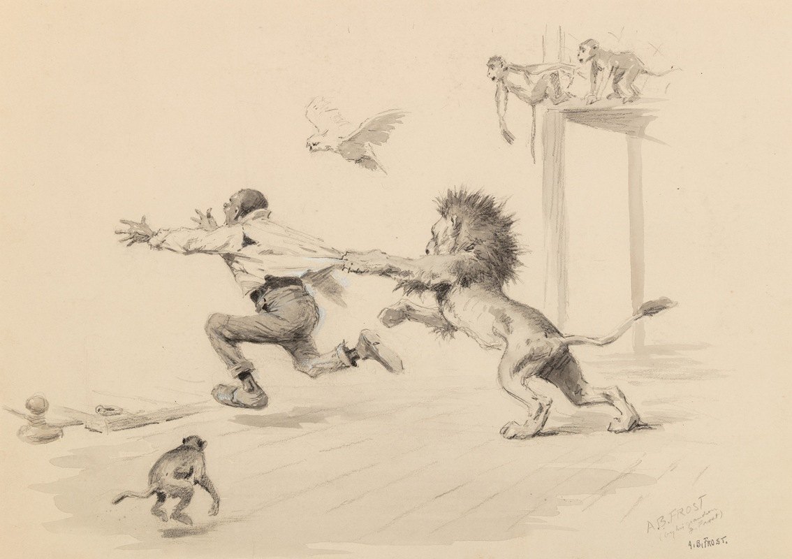 狮子攻击`Lion Attack by Arthur Burdett Frost