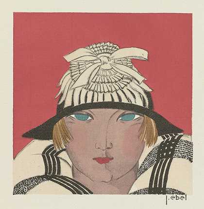 脸颊红润的少女卡米尔·罗杰的帽子`La jeune fille aux joues roses ; Chapeau, de Camille Roger (1921) by J. Ebel
