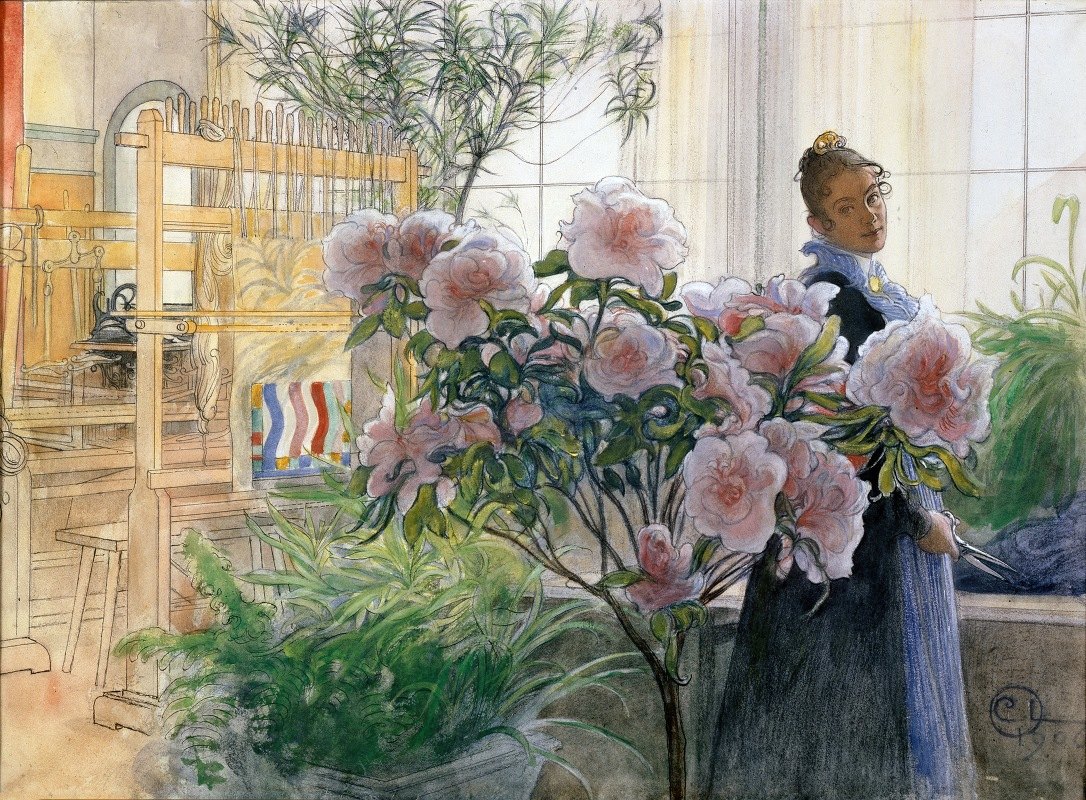 杜鹃花`Azalea (1906) by Carl Larsson