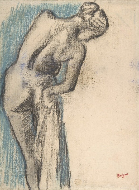 沐浴者擦干自己`Bather Drying Herself (ca. 1883–84) by Edgar Degas