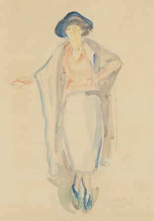 戴着帽子站着的女人（拉里·霍斯特曼）`Stående kvinne med hatt (Lali Horstmann) (1921) by Edvard Munch