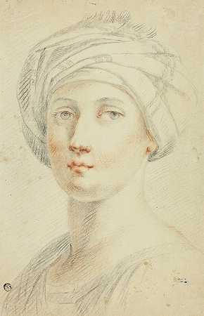 戴头巾的年轻女子半身像`Portrait Bust of Young Woman in Turban by David Allan