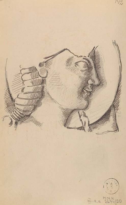 珀尔塞福涅和的图纸这是一个古老的浅浮雕`Drawing of Persephones head from an Ancient bas~relief (1888) by Stanisław Wyspiański