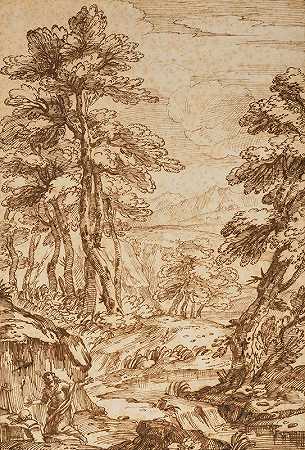 与玛丽·马德琳·佩尼特的树木景观`Paysage arboré avec Marie~Madeleine pénitente by Giovanni Francesco Grimaldi