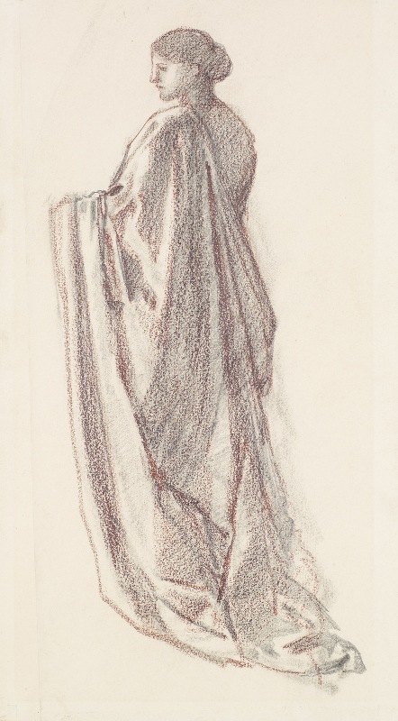 女性-窗帘研究-圣提奥菲卢斯和天使的背景人物`Female – Drapery Study – background figure for St Theophilus and the Angel by Sir Edward Coley Burne-Jones