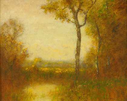秋天，宾夕法尼亚州白兰地山谷`Autumn, Brandywine Valley, Pennsylvania (About 1910) by Bruce Crane