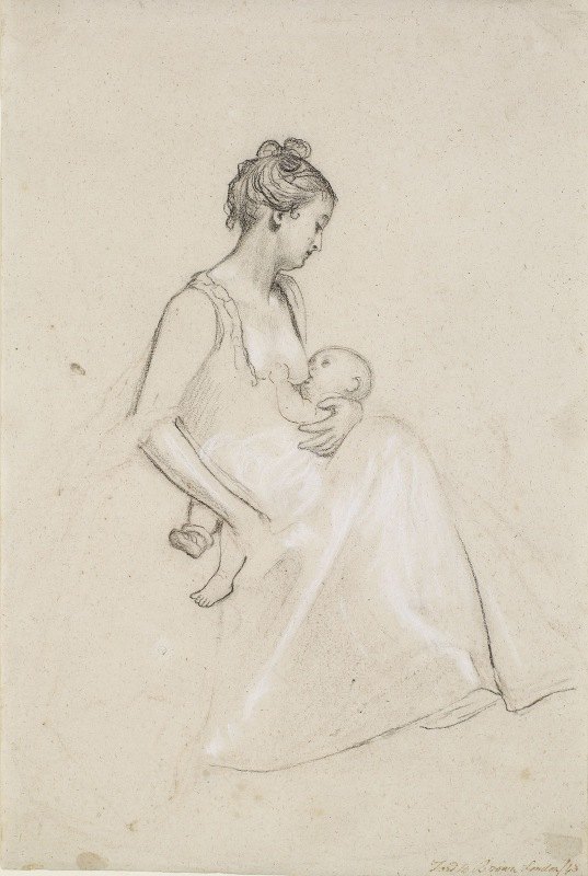 婴儿和s就餐——对母亲和孩子的研究`Infants Repast – Study of a Mother and Child by Ford Madox Brown